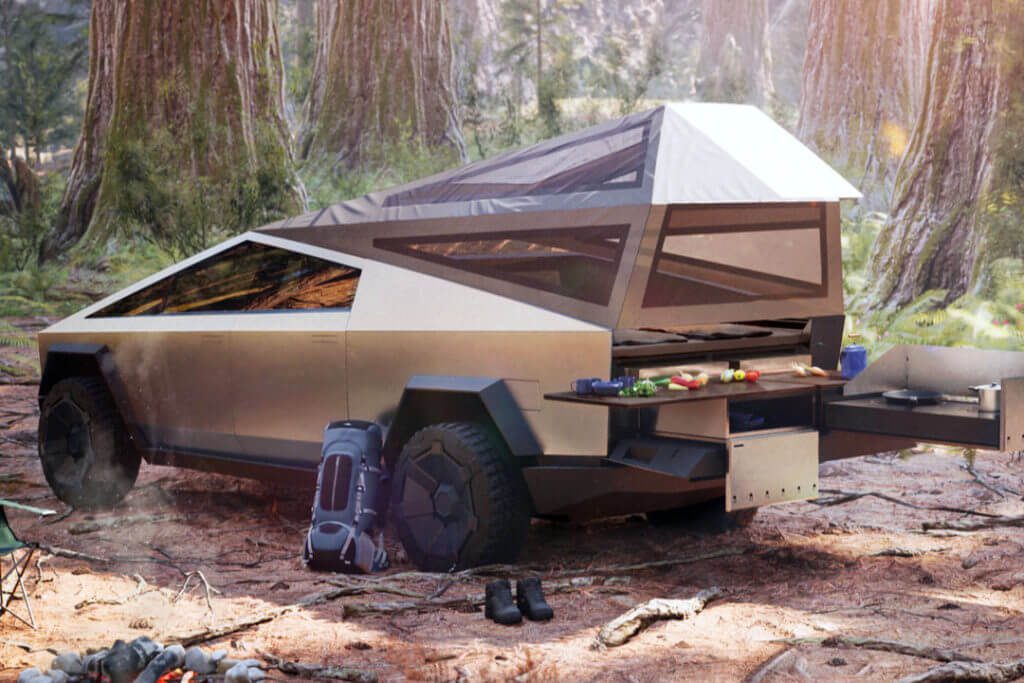 camping cybertruck tesla