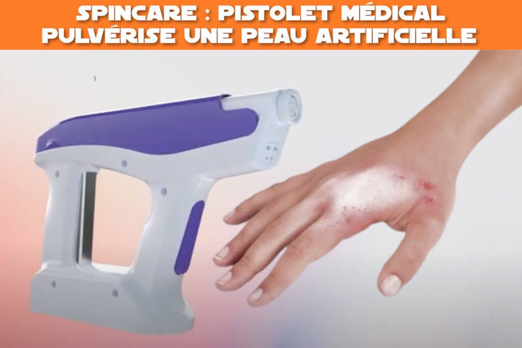 spincare : pistolet medical. Pulvérise une peau articifielle